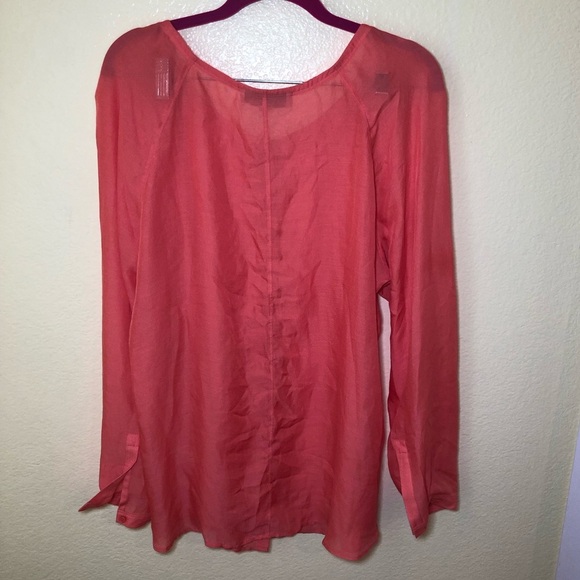 Ann Taylor LOFT long sleeve button down tunic blouse sheer size L - Picture 3 of 9